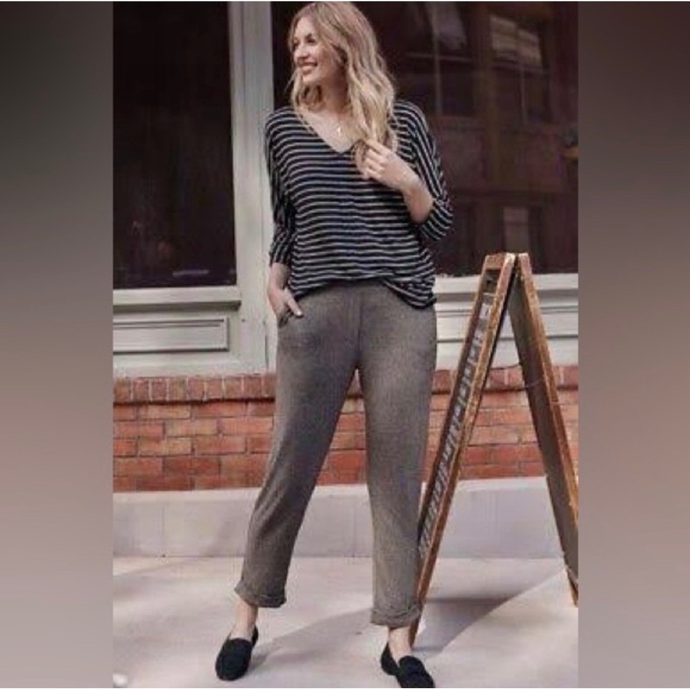 J. Jill Wearever Knit Trousers Pumice Multi Marled Cuffed Pants Large NEW